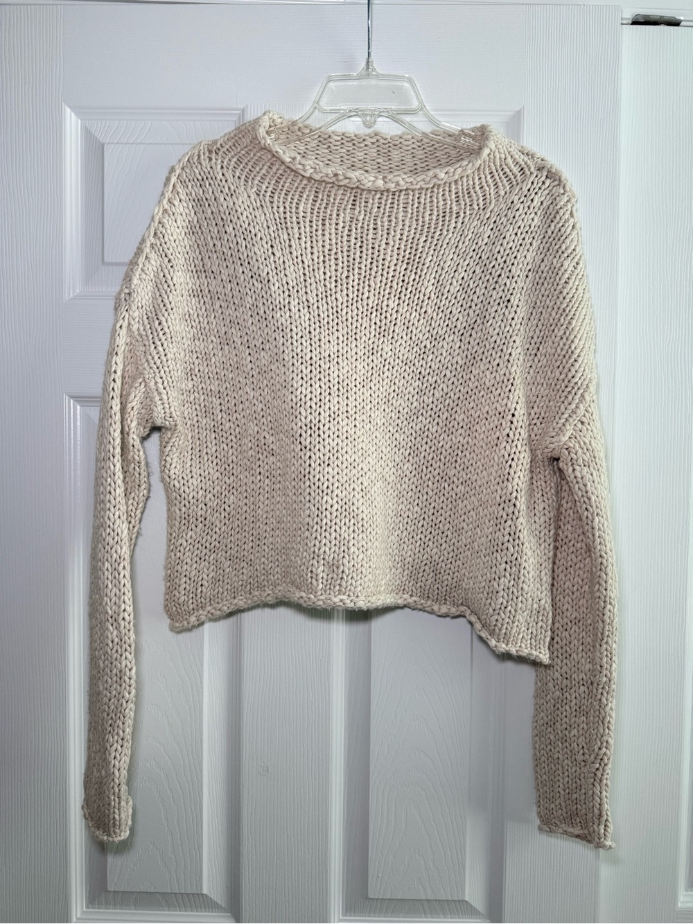 Free People Cream Boxy Crewneck Sweater
